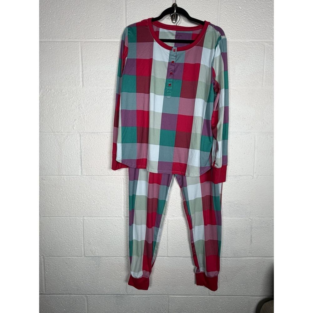 Kate Spade Women's XL Plaid Pajama Set Henley Top Jogger Pants Multicolor